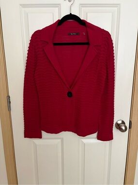 NIC+ZOE Vibrant Red Textured Single-Button Cardigan
